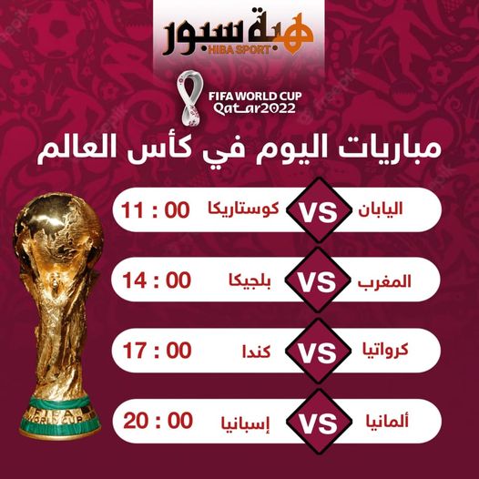 برنامج وتوقيت مباريات اليوم الأحد في كأس العالم